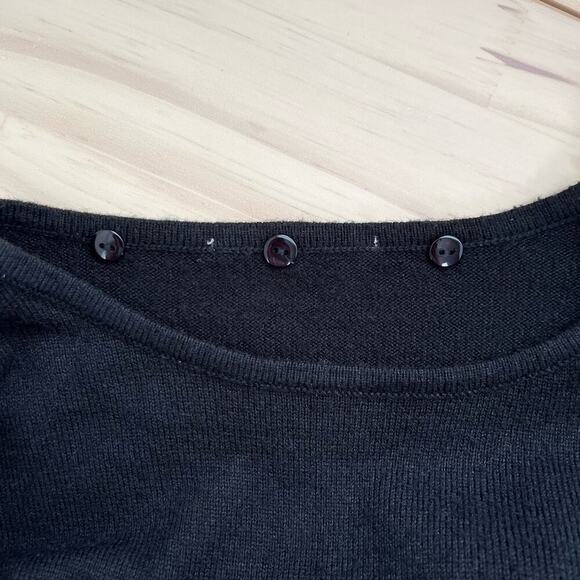 Tanjay Black Crewneck Knit‎ Sweater Perforated Knit Sleeves, Size Medium - Picture 3 of 8